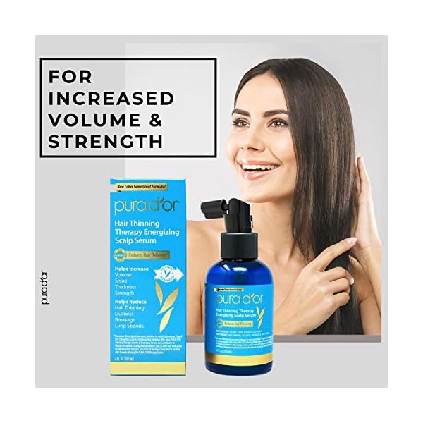PURA D'OR 4 Oz Hair Thinning Therapy Energizing Scalp Serum Revitalizer - Argan Oil, Biotin, Caffeine, Stem Cell, Catalase & DHT Blockers, All Hair Types, Men & Women