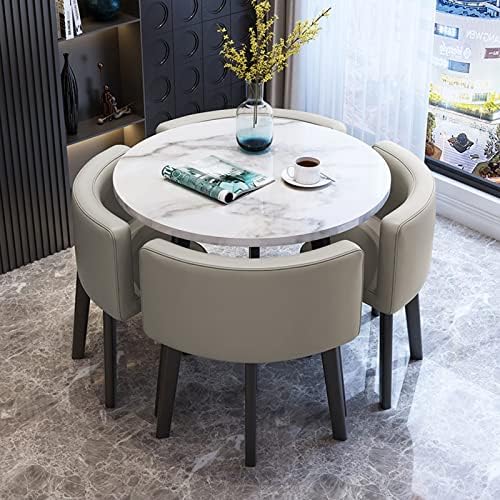 Round Office Desk & Chair Set ,Office Reception Negotiation Table and Chair Combination,Coffee Shop Leisure Table Retro Style PU Leather Chair Metal Legs Office Lounge Dining Kitchen ( Color : Gray )