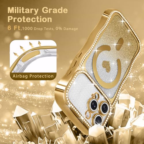 Amzfield Magnetic Case for iPhone 15 Pro Max, Bling Shiny Sparkle, Gold - image 5