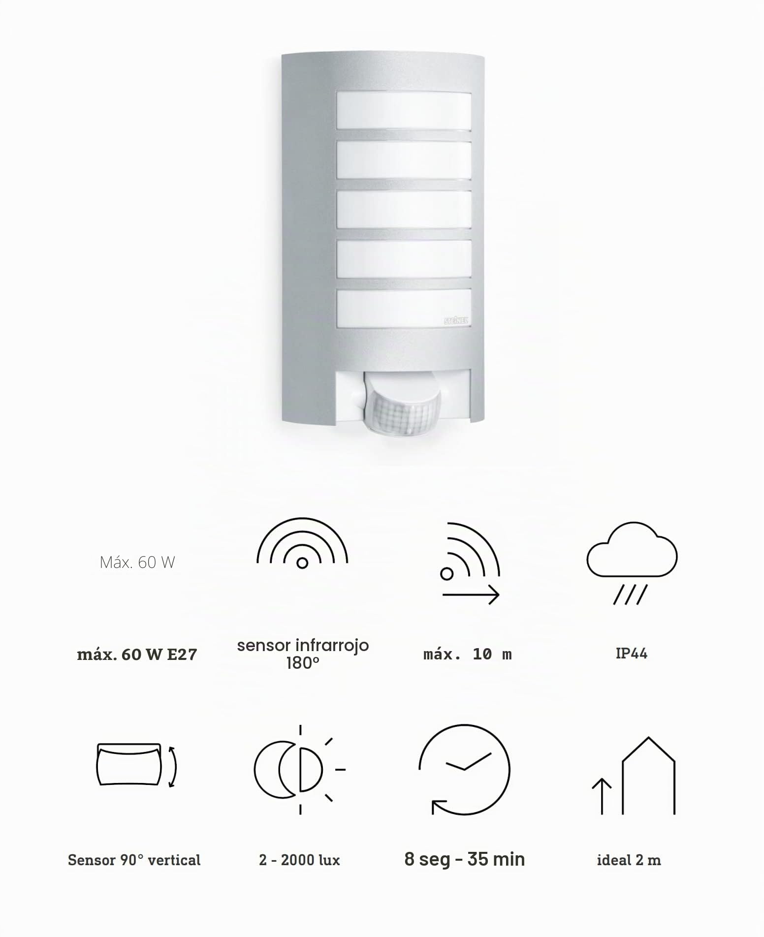 Steinel Lámpara de Exterior L 12 S Plateada, E27, 60 W Máx
