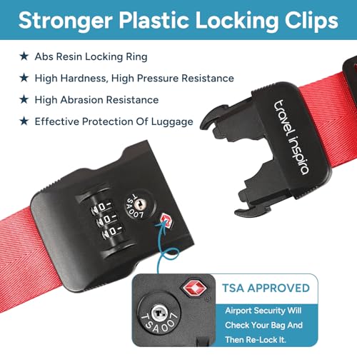 Image of Travel Inspira TSA Lock Luggage Straps for Suitcases | Anti-Burst Protection, High Visibility Color, Easy Identification | Adjustable Heavy-Duty Belt for 20-28 Inch Suitcases