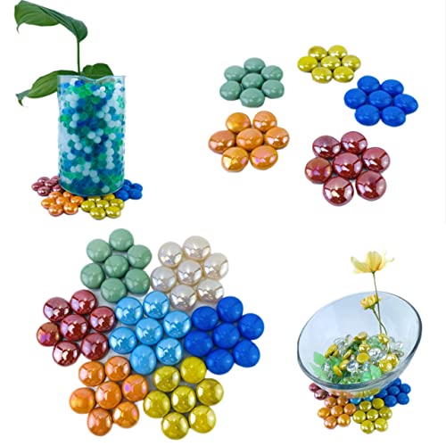 Roofoo Flat Glass Marble Gems Beads Vase Fillers Art Mosaics Multicolor Mixed Colors 1.5 Lb For Crafts,Vase Filler,Home Table Scatter,Fountain,Decoration #TOP6