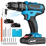 Perceuse Visseuse Sans Fil 21V, Visseuse Devisseuse Sans Fil avec 2 Batteries 2.0Ah, 32Nm, 25+3 Réglages de Couple, 2 Vitesses, LED, 24 Accessoires et Valise, pour la Bricolage (Bleu)