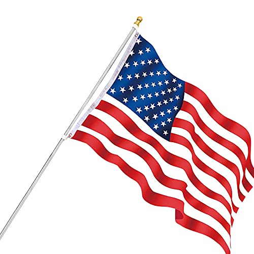 BELLE DURA 6 ft American Flag with Pole 3x5 Flag Use for Outdoor Boat Truck Free Spinning Suitable for 2x3 3x5 4x6 Sizes Flag Stainless Steel Materials with Clips