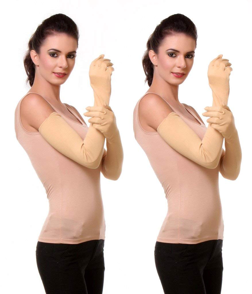 London paree Combo pack Women's Cotton Full Hand Gloves for Sun Protection Bike Riding BFC92 Set Of 2(Free Size, Beige)-image-29