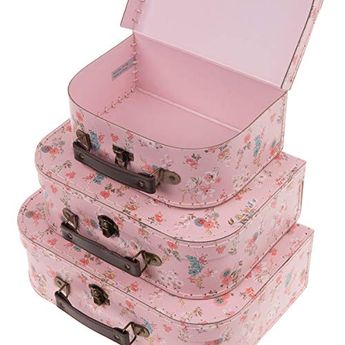 Jewelkeeper Paperboard Suitcases, Set Of 3 – Nesting Storage Gift Boxes For Birthday Wedding Nursery Office Decoration Displays Toys Photos – Pink Floral Design #TOP2