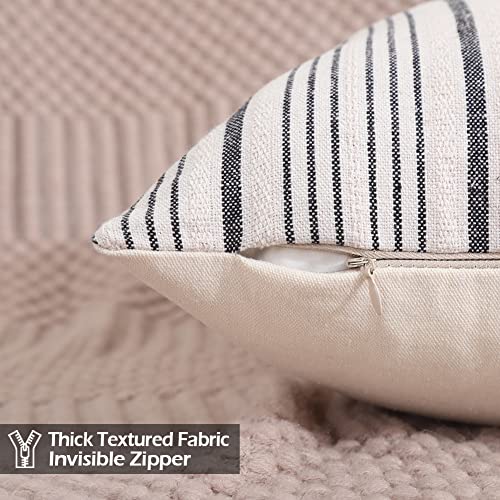 Carrie Home Black And Beige 12X20 Farmhouse Pillow Covers Set Of 2 Black Linen Striped Patchwork Boho Lumbar Pillow Cover For Living Room Couch And Sofa #TOP5