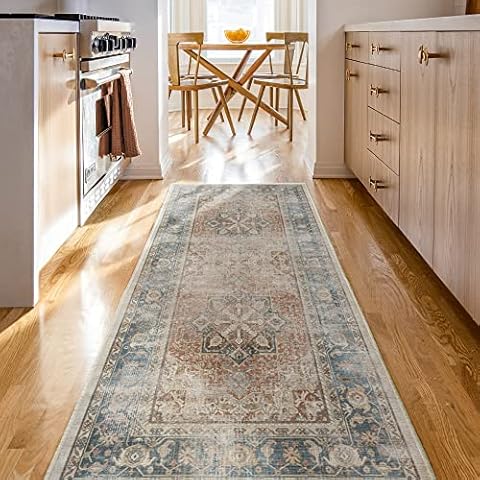 RUGGABLE Kamran Machine Washable Runner Rug 2.5x7 - Non Slip Runner Rugs, Vintage Runners for Hallway, Entryway, Kitchen, Bedroom, Indoor Rug, Coral 2.5'x7' (Standard Pad) Cover