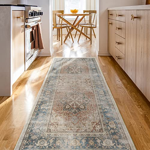 RUGGABLE Washable Vintage Runner Rug – Kamran Coral 2.5x7, Stain-Resistant, Non-Slip Hallway Runner with Standard Pad – Machine Washable Rug for Hallway, Entryway, Living Room & Kitchen