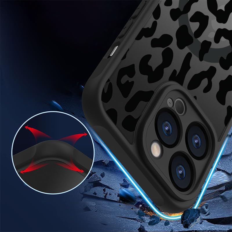 for iPhone 16 Pro Magsafe Case, Magnetic Black Leopard Design Cute Soft TPU Shockproof Protective for Girls Women Phone Cover - Image 5