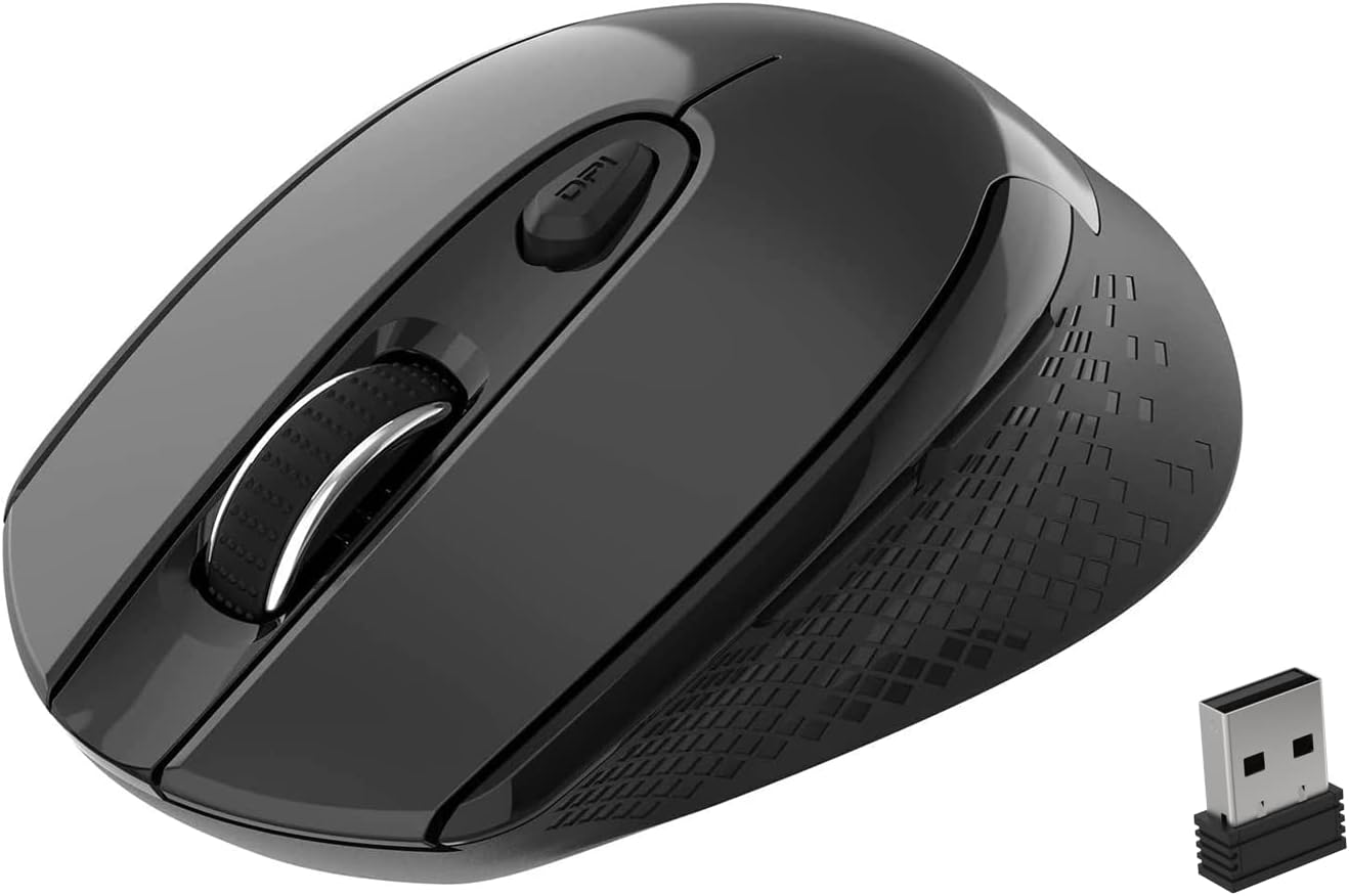 cimetech 2.4G Wireless Mouse, Ergonomic Mouse for Laptop Computer, 6 Buttons, 3 Adjustable Levels, Optical - Silent - Symmetrical Design