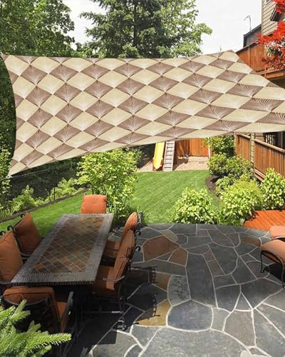 Vintage Brown Sun Sail Shades Rectangle Canopy,Sunlight Block Heavy Duty Curved Backyard Shade Cover,Waterproof Sun Shades for Patios Outdoor,6.5'x10' Contemporary Luxurious Yellow Geometric Art