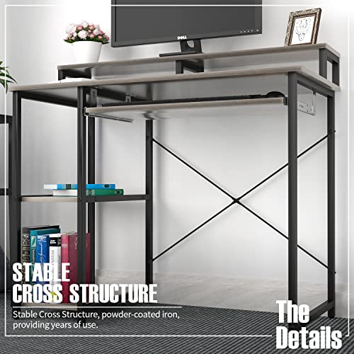 Topsky Compact Computer Desk With Storage Shelves/Keyboard Tray/Monitor Stand Study Table For Home Office (Espresso Gray, 38.6 * 19 Inch) #TOP4