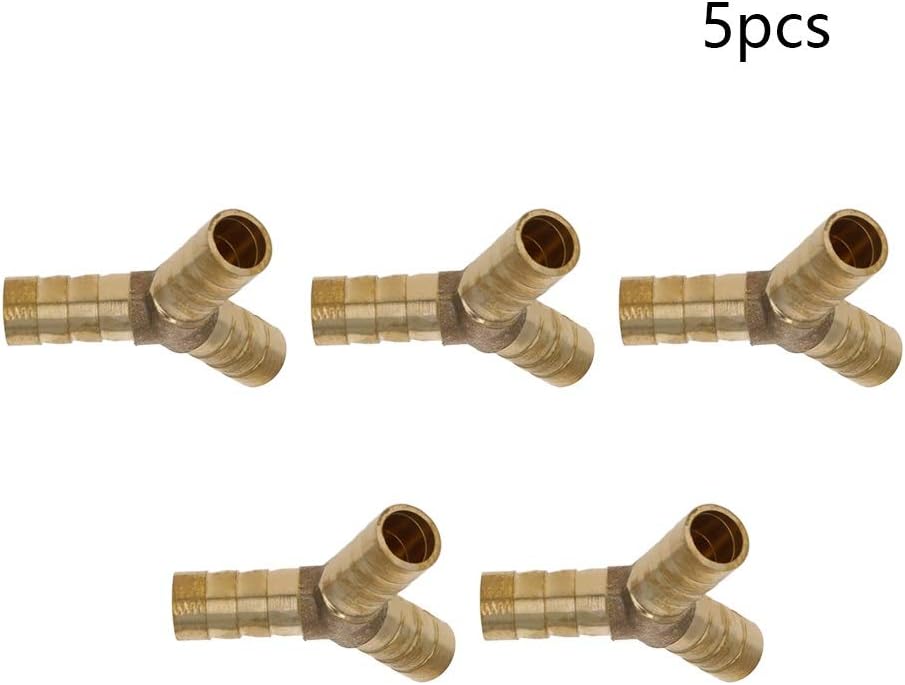 Aicosineg 5pcs 10mm Y-Shaped 3 Way Barb Brass Barb Splicer Fitting Hose Fitting Barbed Tee Joint Union Connector Adapter Joiner for Fuel Water Air Gas Brass Tone