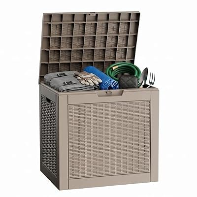 MAIUSCOLI 31 Gallon Deck Box, Lockable Waterproof Outdoor Storage Boxes For Garden Tools,Indoor Cushions,Accessories Outside Storage Resin Weatherproof Container(Grey)