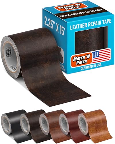 MATCH 'N PATCH Dark Brown Leather Repair Tape, 2.25" x 15' for Furniture