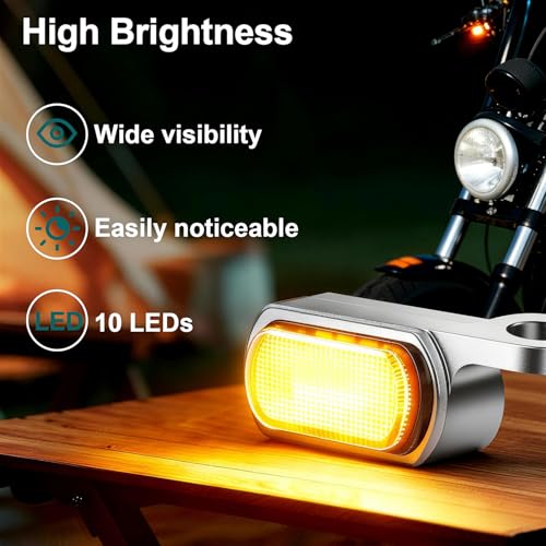 Image of MoKitDora LED Turn Signals Front Mini Blinkers Running Light for 2009-2017 Harley Touring Street Road Electra Glide King 2015-2024 Softail Breakout Deluxe Fat Boy Street Bob, Chrome Housing Amber Lens