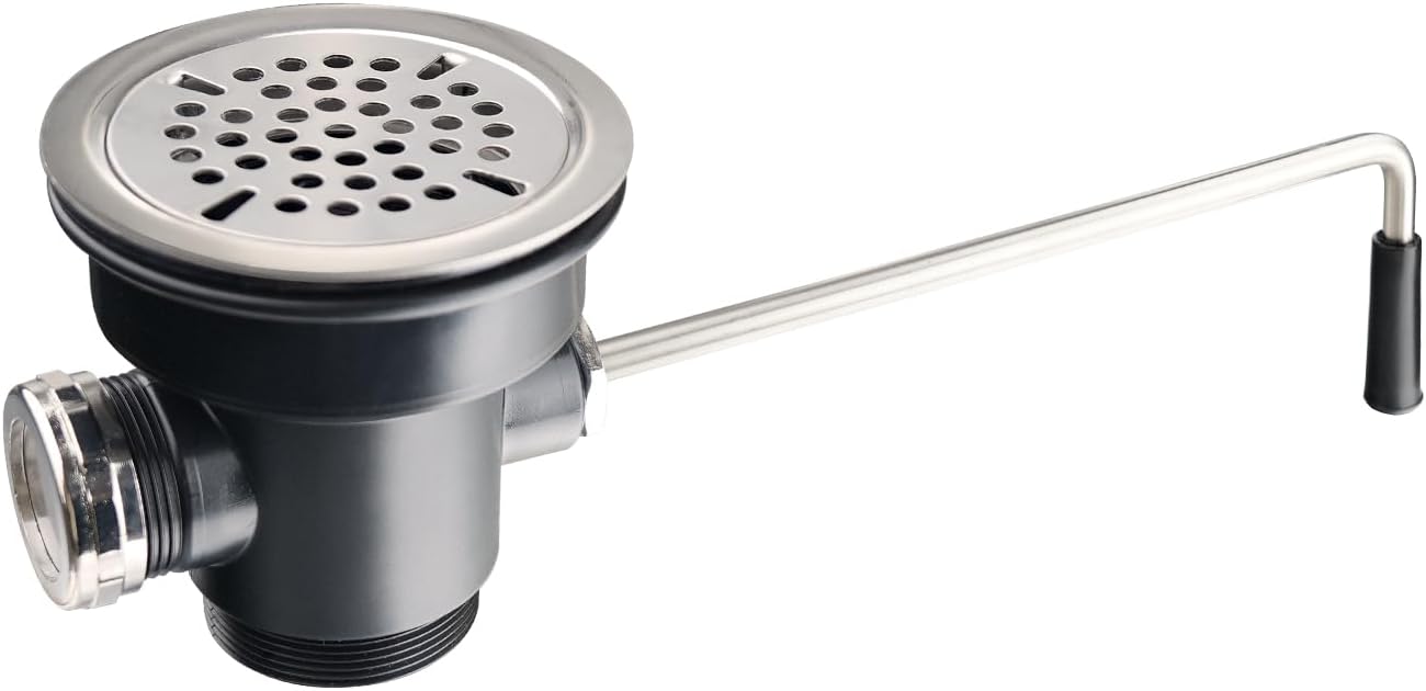 3-1/2 Inch Commercial Sink Drain - PVC Plastic Waste Drain Valve with Lever Handle Kitchen Sink Drain Opening Commercial Sink Stopper Prevents Sink Clogged Overflow for 1/2/3 Compartment Sink