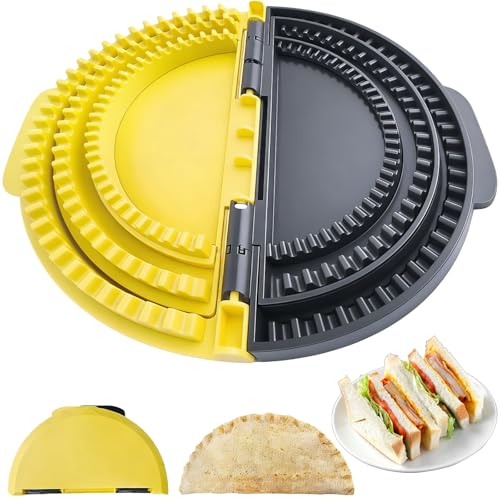 Calolin 3-Size-in-1 Double Sided DIY Sandwich Press, Sandwich Maker, Tortilla Crimper, Wrap Maker, Wave Sealing for Bread, Quesadilla, Pie - Yellow & Black