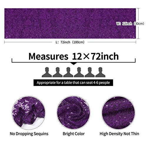 6 Packs 12 X 72 Inches Purple Sequin Table Runner, Glitter Runner For Birthday Party Supplies Decorations Wedding Bachelorette Holiday Celebration Bridal Shower Baby Shower #TOP2