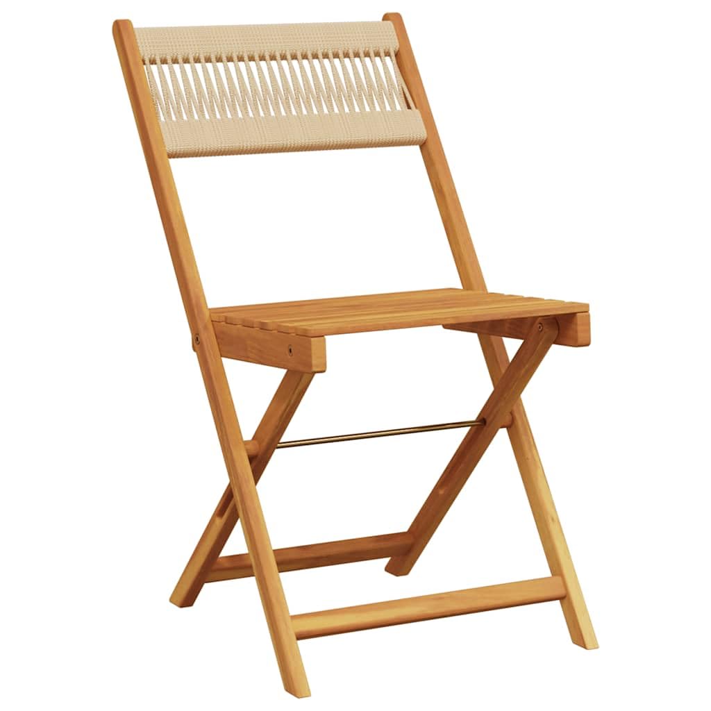 Set da 3 pezzi in legno di acacia da giardino, in polipropilene beige e legno massello, pieghevole per balcone e terrazza, con robusto tavolo e due sedie senza braccioli, ideale per caffè
