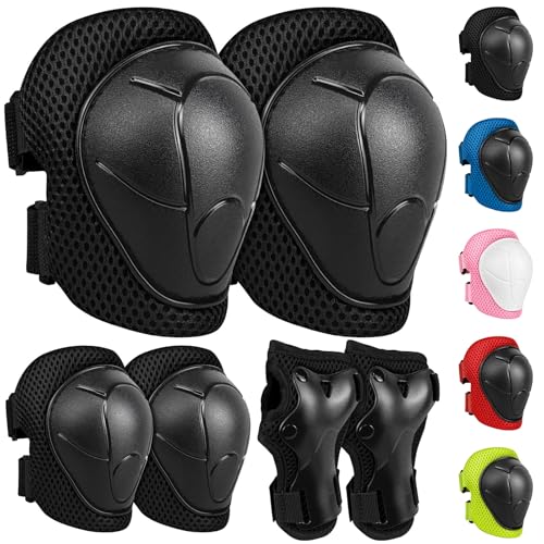 LeapBeast Equipo de Protección Infantil 6PCS,Protecciones Patines Set, Protecciones Skate Niño,Ajustables, Rodilleras, Coderas, 6 en 1 para monopatín,Patines en línea, Hoverboard (Negro, S)