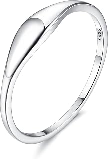 925 Sterling Silver Rings for Women 18K White Gold Plated Dome Oval Plain Signet Rings Tarnish Resistant Stackable Statement Band Thumb Rings Comfort Fit Size 5-10