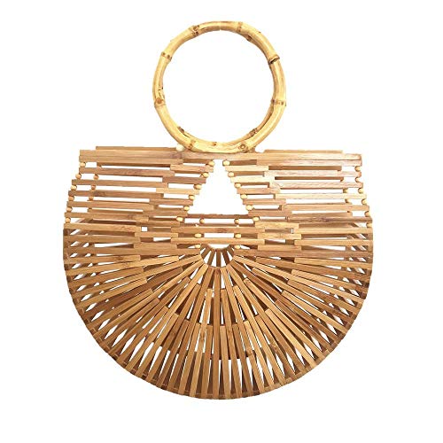 Image of Women's Top Handle Bamboo Handbag Summer Beach Large Tote Bag