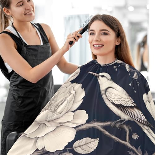 Capa profesional impermeable para corte de cabello White Flowers and Bird con cierre ajustable de broche para estilismo y peluquería miniatura 7
