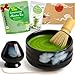 Produktbild Goodwei Matcha Set mit BIO Matcha Pulver und hochwertiger Schale Chawan aus Keramik, Bambus-Matchabesen, Besenhalter, Matchalöffel Chashaku | Japanisches Teezeremonie Geschenkset (Burashi)