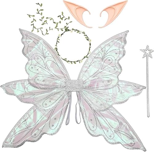 vitegaw Large Fairy Wings for Adults, Sparkling Sheer Butterfly Wings, Halloween Costume for Women, Silver