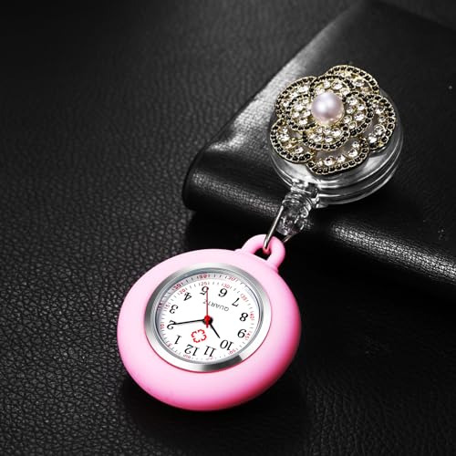 Lancardo Relógio de bolso retrátil de enfermeira: relógio de lapela vintage de quartzo com clipe de