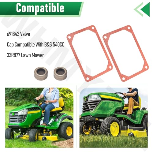 Image of (2) 691843 Valve Cap & (2) 272475S Rocker Cover Gasket Compatible with B&S 540CC, 33R877, 21B706, 21B707, 21B972, 21B977, 287707 Lawn Mower