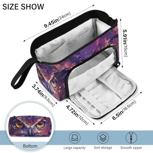 Image of Cool Owl Large Capacity Pencil Case Pen Bag Pencil Pouch, Kids Printed Pencil Case with Handle Canvas Zipper Pen Pouch for School Office College Ideal Start Graduation Gifts