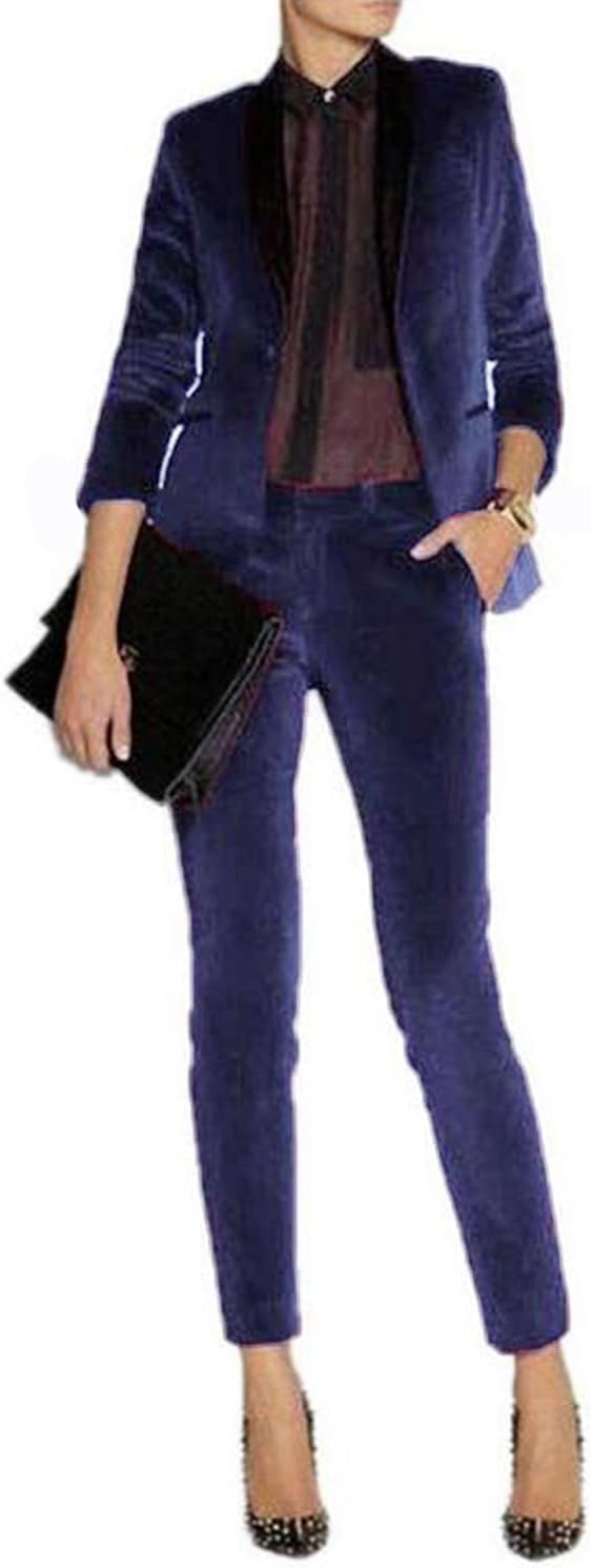 SIZE S...Yaflonjaa Women's Velvet Suit 2-Piece Set Work Festive Activities Lady Tuxedos for Formal Prom Jacket Pants