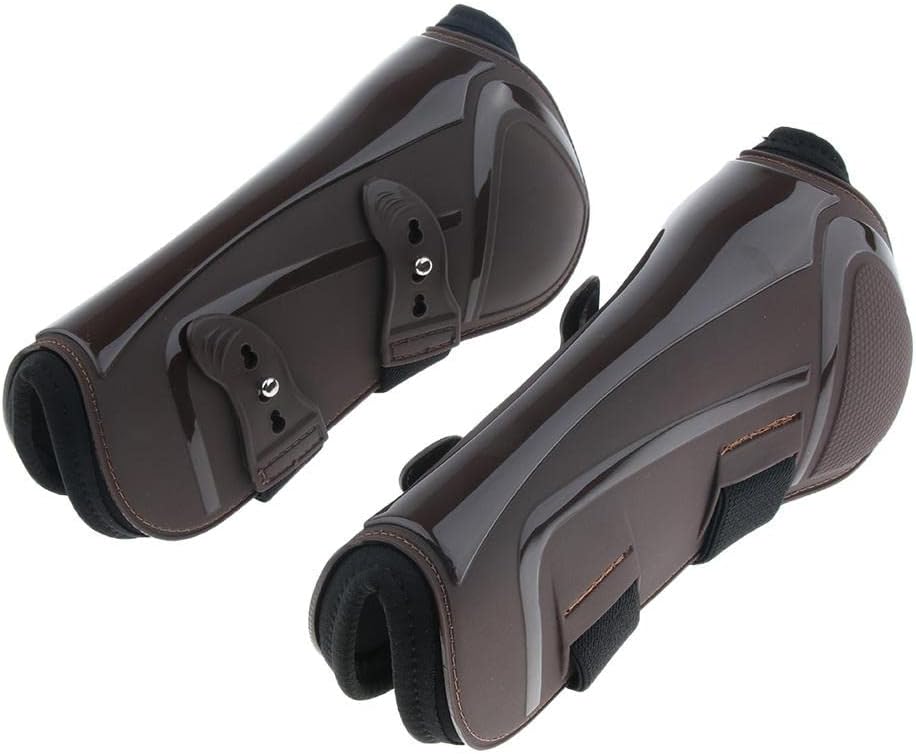 2Pcs Horse Pony Exercise Open Front Tendon Boots | Impact Absorbing Leg ion Set | Weight Equine Sports Gear | Performance & Training Essential - Brown Front