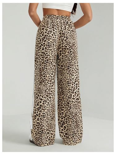 MakeMeChic Women's Leopard Print Striped Pants Bow Side Wide Leg Y2k Trousers3