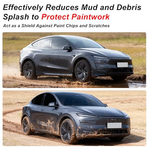 Image of RUTU TPE Mud Flaps for Tesla Model Y Juniper 2025 2026 4PCS | All Weather No-Drill Splash Guards, Front & Rear Fender Protection Kit, Tesla Model Y Accessories