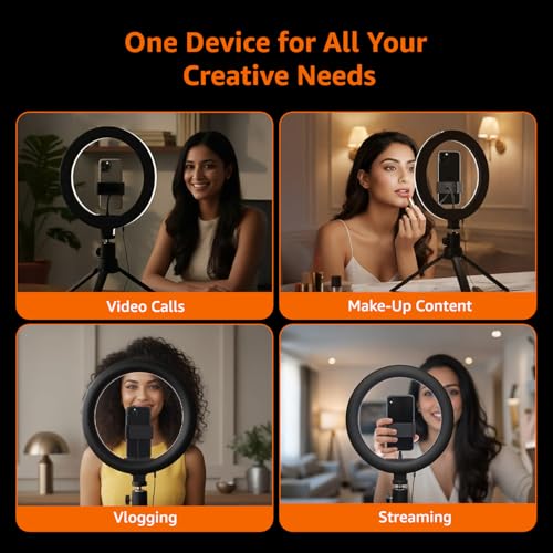 Image of Amazon Basics 10-inch Ring Light with Tripod Stand | 3 Color Modes | 10 Brightness Settings | 360 Rotation | Suitable for Mobile Phones & Camera, YouTube, Photoshoot, Videography and More