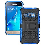 Galaxy J1 2016 Case, Galaxy Amp 2 Case, Galaxy Express 3 Case, OEAGO Tough Rugged Dual Layer Plastic Impact Defender Case Cover with Kickstand for Samsung Galaxy Amp 2 / J1 (2016) / Express 3 - Blue