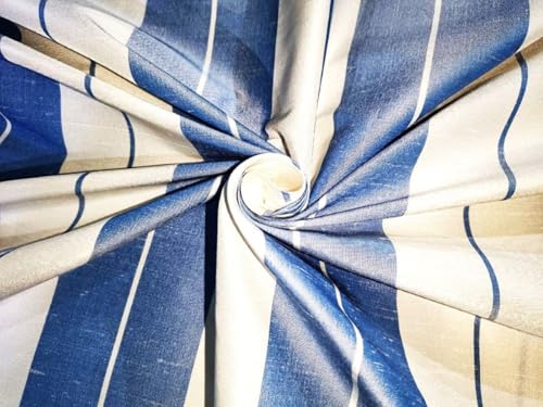 Soie Dupion bleu et ivoire rayé | Donnez vie à vos projets de couture uniques