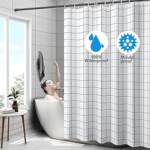 YiWeel Waterproof Shower Curtain, Weighted Hem, Anti Mould Shower Curtain Bathroom 180x180 White Shower Curtains with 12 Plastic Hooks Cover