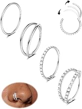 Dochais Set of 4 Stainless Steel Hoop Nose Rings, Helix Nose Piercings, Daith Septum Rings/Hoop Earrings, for Women, Men, Silver, Gold Colour, 8, 10 mm, 18G, 16G, 20G.