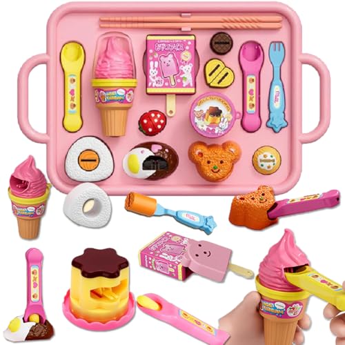 Pudding Ice Cream Feeding Toys for Dolls Pretend Play Food Kitchen Accessories Doll Role Play Girl Gifts Toys (Pink)