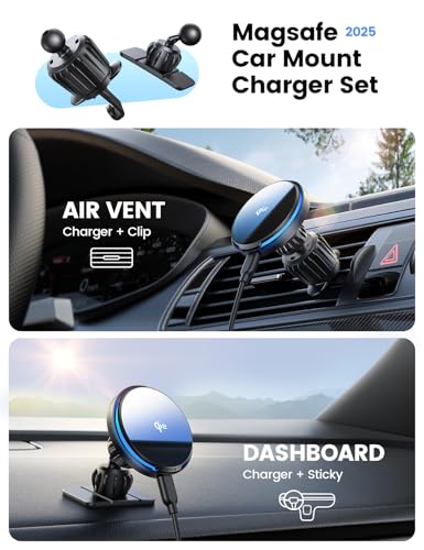 Image of Lamicall 15W for QI2 Magsafe Car Mount Charger - 【RGB LED】360 Wireless Car Phone Holder Vent Dashboard, HandsFree Magnetic Phone Holder for Car Charging for iPhone 17 Air Pro Max Plus 16 15 14 13 12