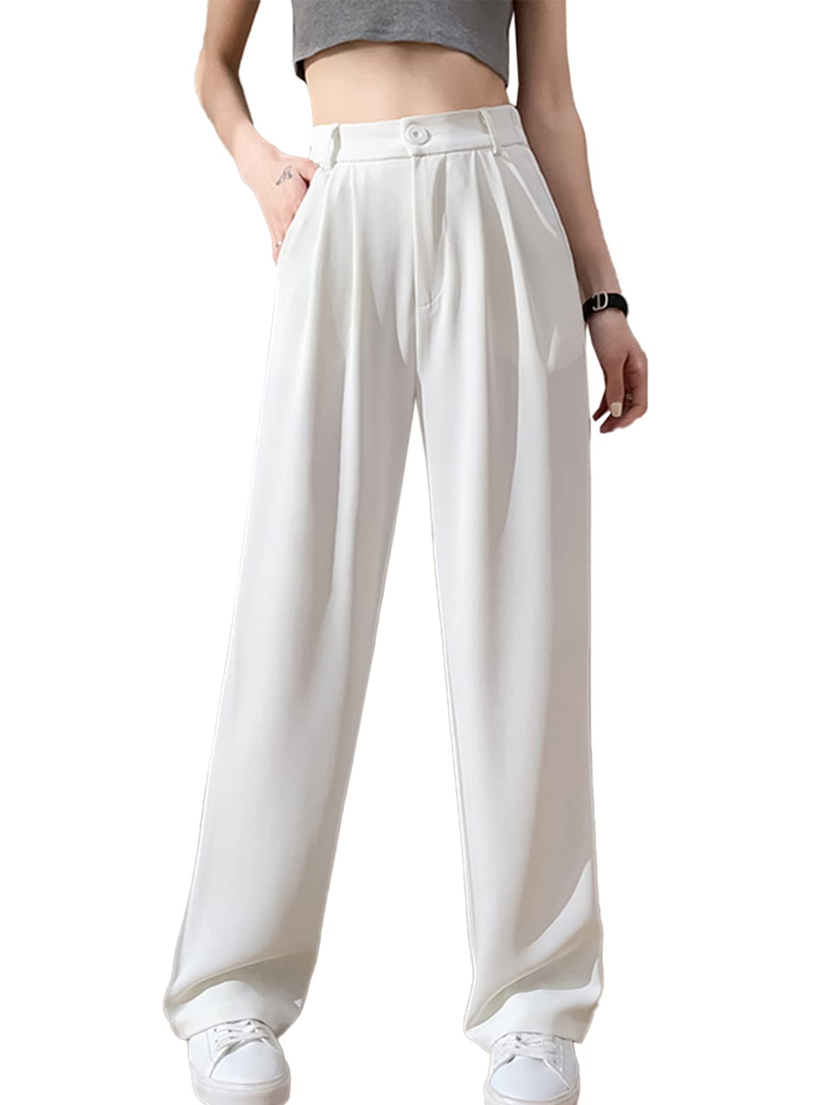 Womens High Elastic Waist Wide Leg Dress Pants Casual Work Office Business Dress Slacks Pants
