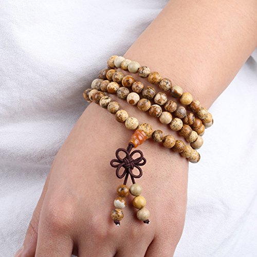 Tumbeelluwa 6Mm Stone Beads Bracelet For Women And Men, 108 Mala Prayer Beads Necklace For Unisex Elastic, Picture Jasper #TOP2