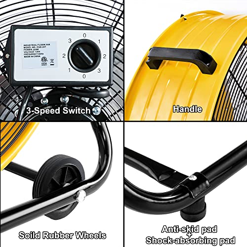 24 Inch 8100 Cfm High Velocity Heavy Duty Larage Industrial Fan, 3-Speed Big Metal Floor Drum Fan For Industrial Factory Warehouse, Commercial Shop Gym, Residential Garage Patio And Construction Site #TOP4