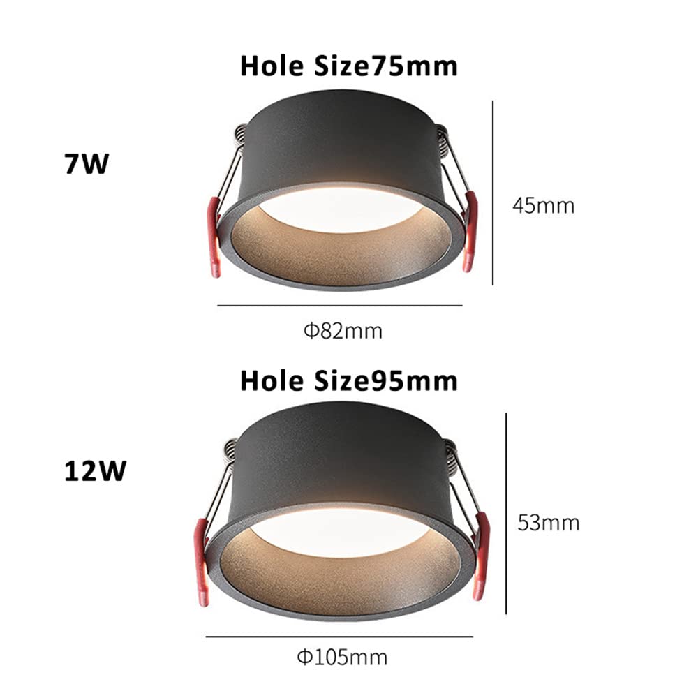 Oświetlenie wpuszczane LED, 4 sztuki, 7 W/12 W, modernizacja, downlight, możliwość ściemniania, wysoki CRI 90, 3 temperatury barwowe, bez migotania, czarne wykończenie, lampa sufitowa do kuchni, 3000