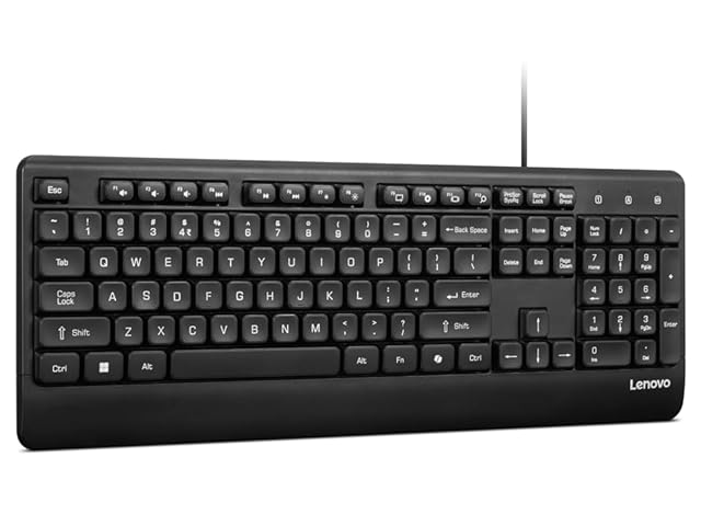 Lenovo 110 USB-A Wired Multimedia Keyboard-Full-Size Layout,Plug & Play| Waterproof Exoskeleton with 3 Indicator Lights |One-Touch Co-Pilot Key|Adjustable Keyboard Stand| 3 Yr Warranty view 2